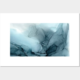 Blue Ocean Fog Abstract Gradient Painting Posters and Art